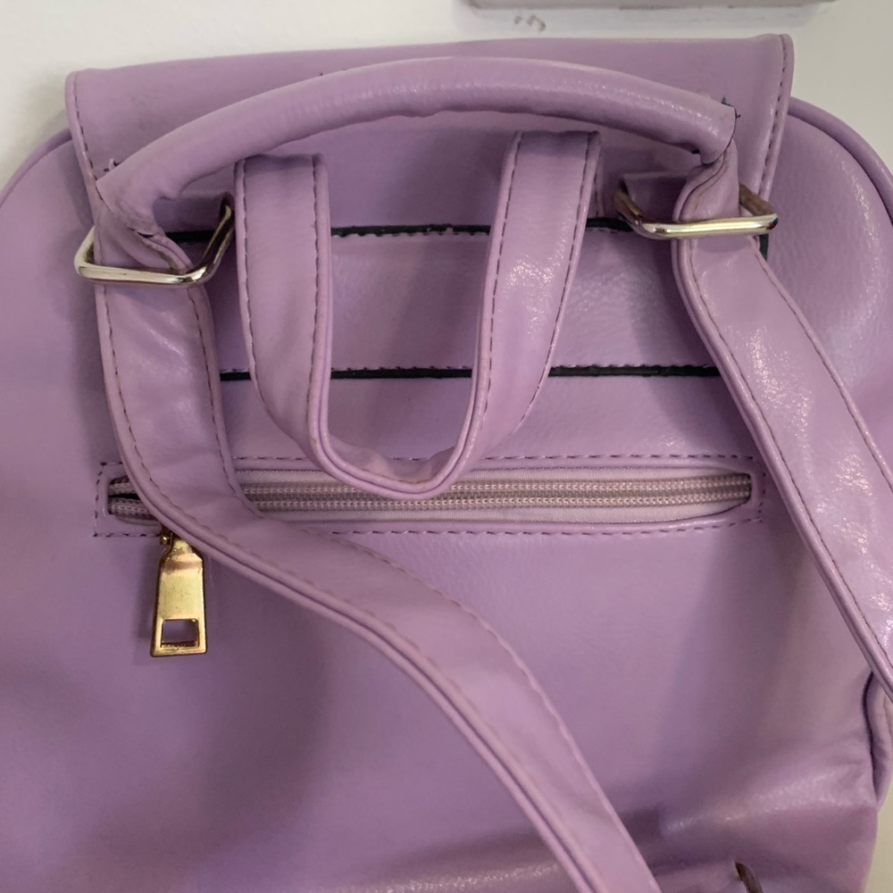 Purple Faux Leather Backpack with Modern Clasp - Picture 4 of 10